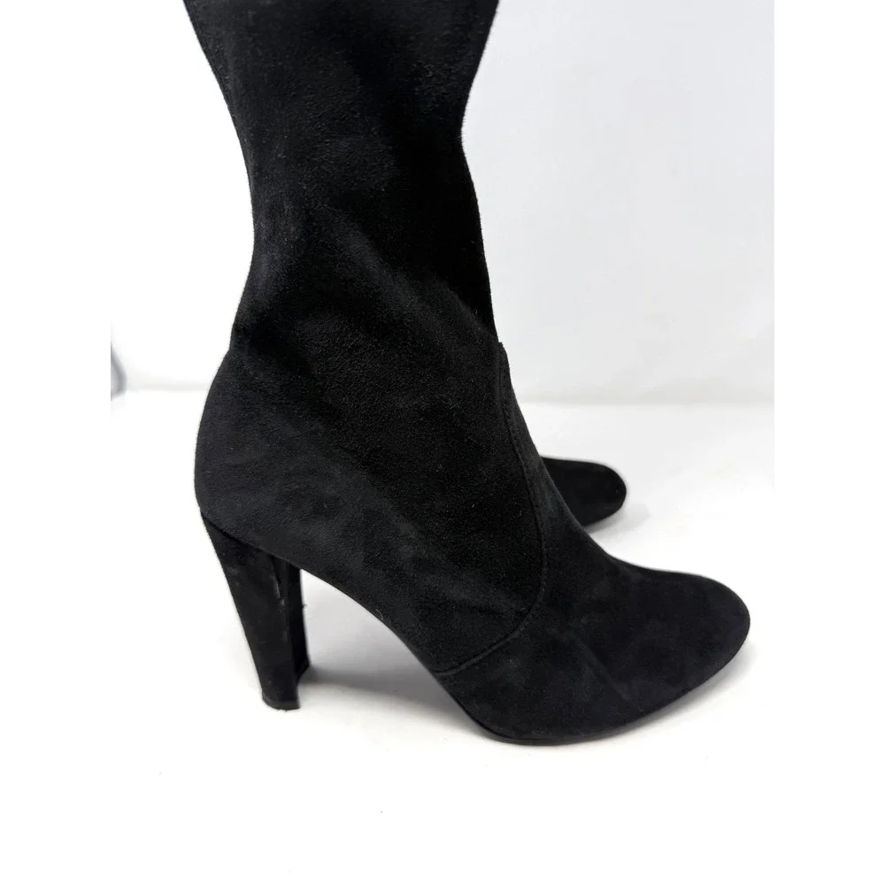 Stuart Weitzman Black Suede Over the Knee Block High Heel Boots 7.5 M 09341